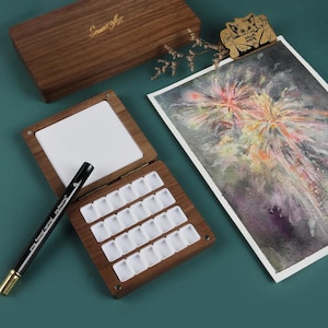 Painting Box, Black Walnut Wood, Square Rectangular Palette, Watercolor Storage, Subpackage Art Accessories, Portable Travel Paint Organizer