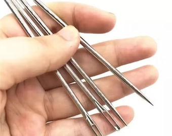Leather Sewing Needles, 5/10Pcs, Steel, Long Big Hole, Large Eye Leathercraft Upholstery Bag Belt Canvas Work Stitching Tool, Repair DIY Kit