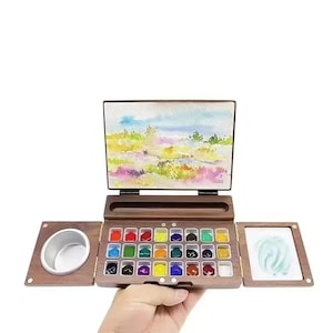 Caja de pintura al óleo y acuarela de madera, paleta plegable portátil, diseño multifuncional, herramientas artísticas para pintar bocetos al aire libre, organizador compacto