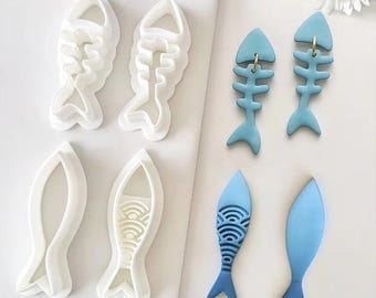 Fish Bone Polymer Clay Cutters, 2Pcs, PLA Materials, Sardine Shaped Resin Molds, DIY Earrings Shaping, Pendants Fashion Jewelry Making Tools