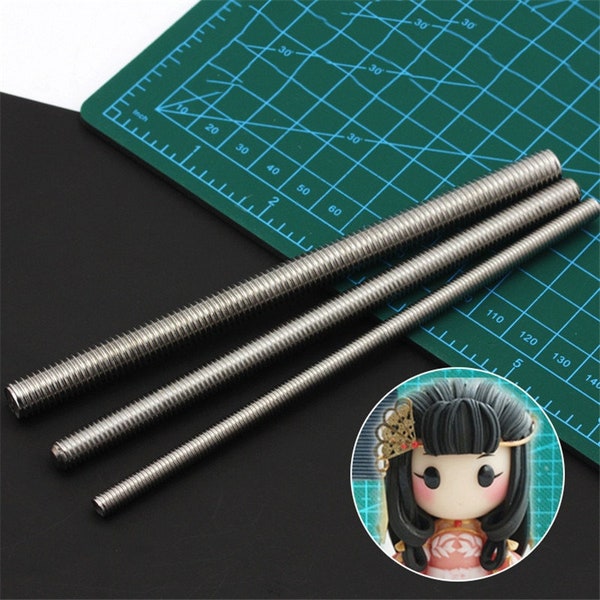 Clay Sculpture Hair Texture Tool, 3Pcs, Multiple Sizes, Metal, Thread Stick, DIY Doll Making Accessories, Mud Rolling Pin, Pottery Modelling