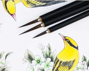 陶器用ラインペン3点セット、木製、銅製ヘッドフック、景徳鎮絵付け釉薬、下絵付け用着色充填ブラシ、細密画用ツール