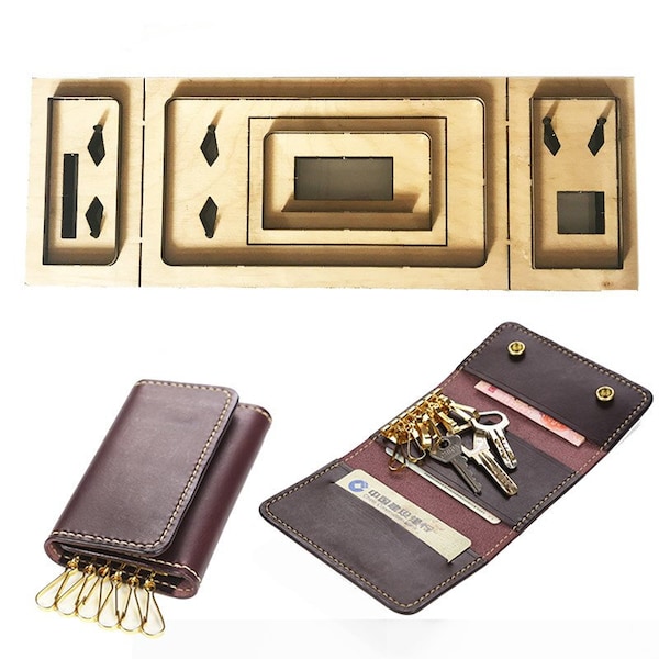 Règle de coupe pour sac à cartes, lame en acier japonais, base en bois, moule porte-clé en cuir, coupeur artisanal, avec trou de couture, outil de poinçonnage bricolage