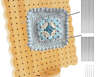 Crochet Blocking Board Kit, 27Pcs, Bamboo Wood, Stainless Steel Rod Pin, Oval Base, Spare Needle, Knitting Accessories, Granny Square Making