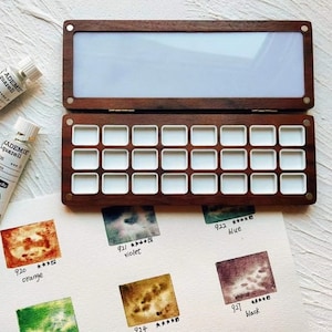 Walnut Watercolour Bi Fold Travel Paint Box | Paint Case | Wooden Palette |  24-well