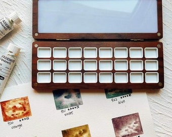 Paleta de aquarela, 24 grades, capacidade de 1 ml, madeira de nogueira/magnetita, caixa de tinta vazia, ferramentas de pintura para viagem, bandeja portátil, subembalagem