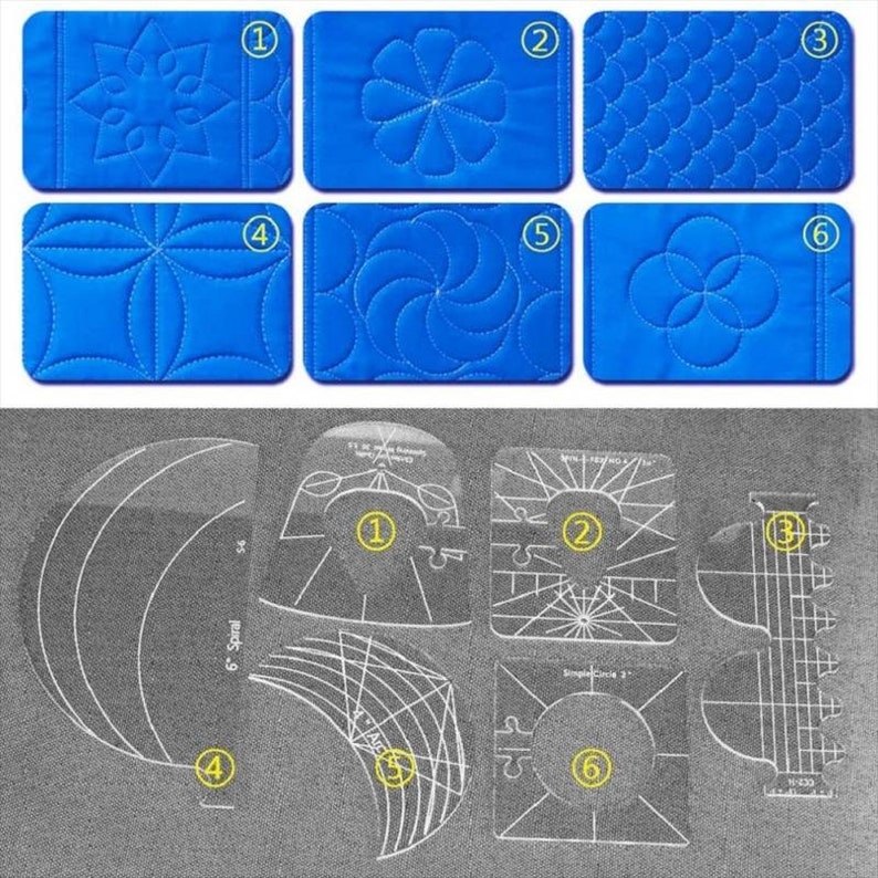 Sewing Templates, 6pcs, Multiple Sizes, Acrylic Ruler, Multifunction Embroidery Quilting