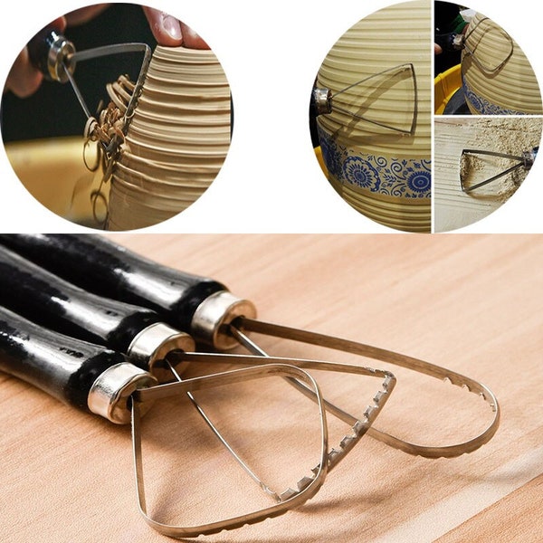 Clay Surface Textures, Carving Tool, 3Pcs, Wooden Handle Stainless Steel Round Head,  Serrated Ring Trimming, Repair Toolkit, Pottery Making