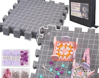 Crochet Blocking Board Set, 4Pcs, Foam Mats, Grid Lines and T-Pins, Project Knitting Accessories, DIY Shawl Granny Squares Garment Fiber Art