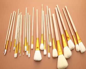 Pinceau pour aquarelle, 12 pièces, Poils de laine, Manche en bois, Plusieurs tailles, Accessoires de coloration de glacis pour céramique, Stylo acrylique Essentiels pour l'art