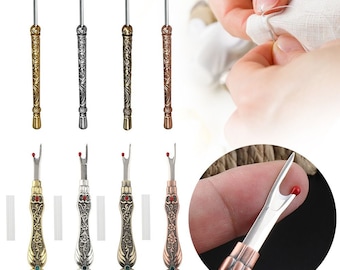 Axaooqeld Vintage Thread Cutter Seam Ripper Unpicker - Sewing Handle Needlework Thread Remover Gold Easy Install