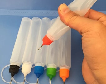 Frascos con punta de aguja, 5 unidades, 30 ml, plástico de colores, vacíos, recargables, exprimibles, para hacer líneas de precisión, herramientas para arcilla polimérica DIY, kit de punteado para manualidades
