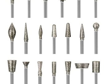 Stone Carving Set, 20Pcs, Diamond Mounted Grinding Burr, Various Styles, Polishing Kit, Rotary Tools Accessories, Jewelry Making, DIY Crafts