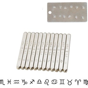 Lot d'estampes horoscope, constellation de symboles du zodiaque 3 mm, 12 pièces, kit d'outils d'estampage astrologiques en acier, bijoux, cuir, métal bois