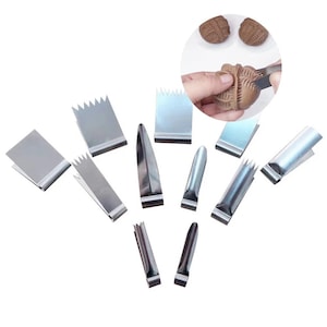 Pottery Texture Tool, 11Pcs, Stainless Steel, Peanut Walnut Models Clip, Ultra-Light Clay Printing Accessories, Carving Sculpting Essentials