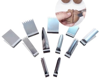 Pottery Texture Tools Set, 11Pcs, Stainless Steel, Peanut Walnut Models Clip Lightweight Clay Printing Accessory, Ceramic Carving Sculpting