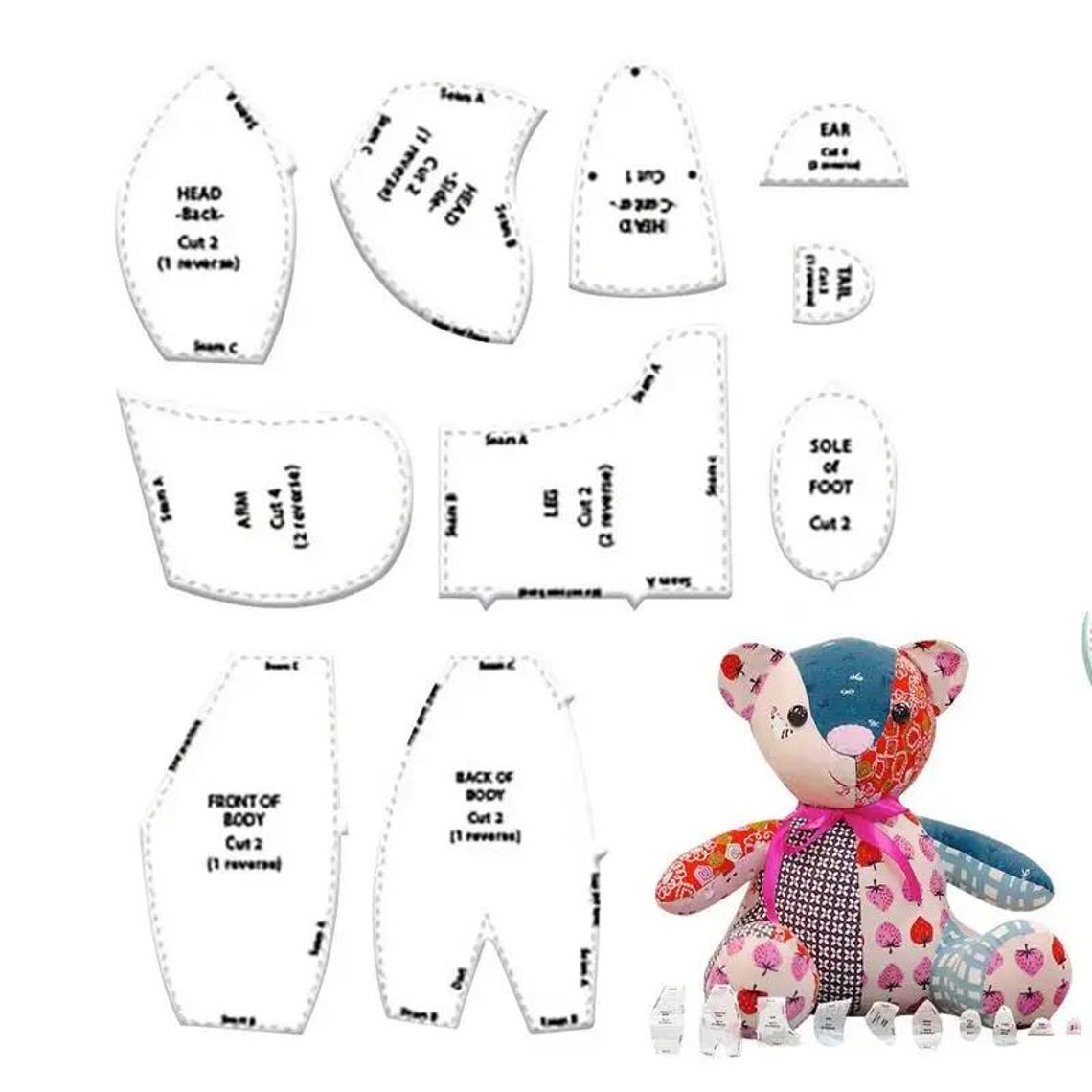 Memory Bear Template Ruler Set, 10pcs, Acrylic, Creative Cuddly Toy ...