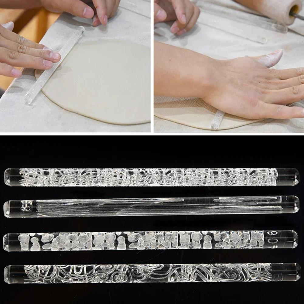 Clay Texture Rolling Pin, Acrylic, Flower Pattern Mud Embosser Stick ...