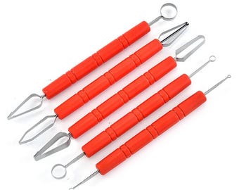 Pottery Carving Knife Set, 5Pcs, Stainless steel ABS, Various Styles, Polymer Clay Modeling Sculpting Tools, Pull Carver, Double Wire Broach