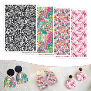 Papier transfert d'argile, soluble dans l'eau, motif tulipe, nœuds papillon, stickers floraux colorés abstraits, poterie, bijoux DIY, boucles d'oreilles pendantes