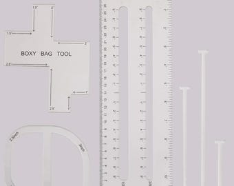 Juego de plantillas para hacer bolsos cuadrados, 4 piezas, acrílico transparente, reglas para patchwork, patrón de costura, guía de corte de tela, dibujo DIY