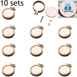 Mini Embroidery Hoop, 10Pcs, 25mm/0.98Inch, Wooden Ring, Cross Stitch Frames, DIY Craft, Pendant Making, Sewing Kit