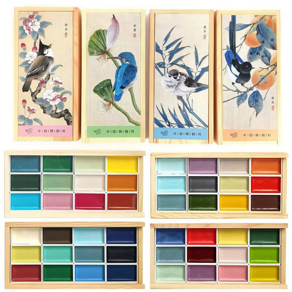 Professional Watercolor Paint Set, 12 Colors, Chinese Painting, Sketching Illustration Traditional Art Material, Mixed Media Coloring Paints