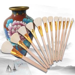 Künstler Pinsel, 12 Stück, verschiedene Größen, Wolle Haare + Holz, Keramik Glasur, Malstift Pinsel, Aquarell Malerei, DIY Modellbau