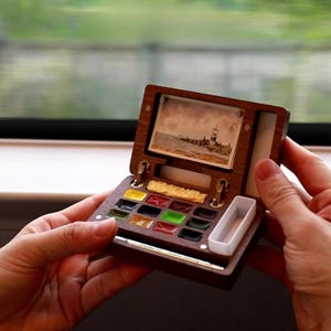 Paleta de acuarela de madera de nogal, magnética, portátil y vacía, caja de pinturas para viajes, para pintar al aire libre, accesorios para dibujar, esencial para el arte al aire libre.