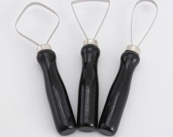 Clay Loop Tool Set, 3Pcs, Wooden Handle, Stainless Steel Flat Wire, Pottery Sculpture Carving, DIY Ceramic Craft Sculpting Trimming Scraping