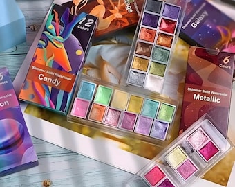 Pearlescent Watercolor Paint Set, 6/12 Colors, Metallic Shimmer Pigments, Nail Art Painting, Drawing Material, Journaling Card Making Accent