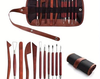 Clay Sculpting Tool Set, 12pcs, Wooden Handle Metal, Various Styles, Ceramic Sculpture, Polymer Wax Carving, Beginners Pottery Modeling Kits