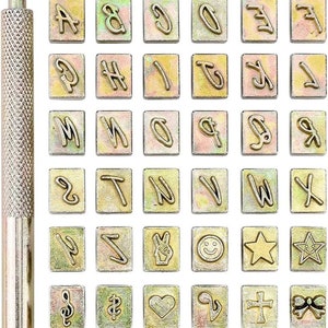 Estampagem de símbolo de alfabeto de couro, 36 unidades, liga de zinco + aço carbono, ferramenta de impressão de números de letras, perfurador DIY, fabricação de selos de logotipo, escultura artística