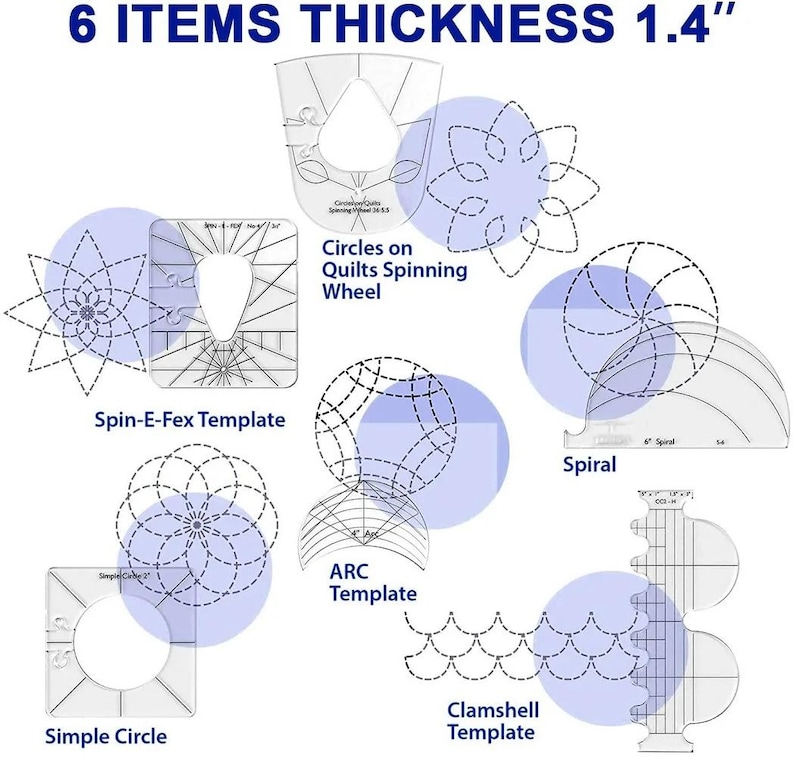 6pcs Quilting Ruler Template Set, Transparent Acrylic, Various Styles ...