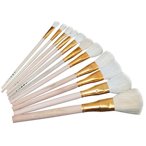 Glaze Painting Brushes 6Pcs Multiple Sizes, Wool Wooden Handle, Pottery Tools, Coloring Pen, Line Drawing, Dust Cleaning, Craft Ink Blending