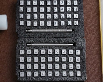 36-teiliges Schriftkombinations-Metall-Alphabet-Buchstaben- und Zahlenstempelset für Leder, Metall, Holz, Stempeln, Stanzen 0,25 Zoll / 0,3 Zoll