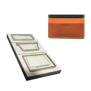 Matrices de découpe porte-cartes en cuir, base en bois, lame en acier du Japon, modèle de perforation de sac à main de style long, moule pour pochoir de maroquinerie, portefeuille à faire soi-même