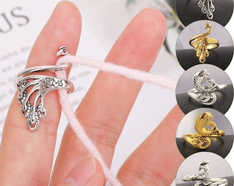 Crochet Tension Ring, Gold/Silver Multiple Sizes Adjustable Multi Style Ring Finger Wear, Thimble, Yarn Guide, Knitting Tool, DIY Sewing Kit
