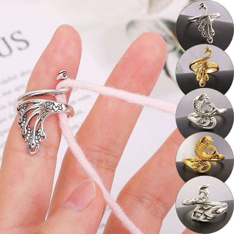 Multi Style Alloy Knitting Ring Adjustable Crochet Loop Finger