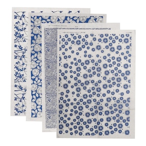Carta per trasferimento di ceramica, 4 pezzi, fogli sotto smalto, design bianco blu, diversi motivi, decalcomanie in ceramica, strumenti per la decorazione di superfici artigianali in argilla