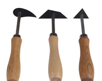 Pottery Clay Knives, 3-Pieces, Tungsten Steel, Wooden Handle, Various Styles, Ceramic Sculpting. Trimming Tools, Carving Cutting Accessories