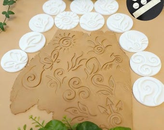 Polymer Clay Stamps, 12Pcs, Plastic, Element Shape Texture, Ceramics Embossing Accessories, DIY Boho Earrings Pendants Pottery Crafts Making
