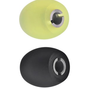 May include: Two round, egg-shaped, screwdriver handles. One is black and the other is yellow.