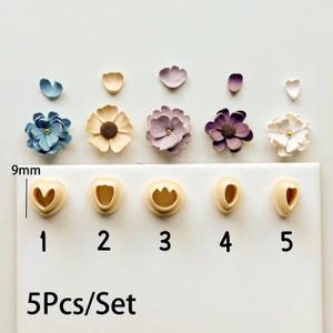 Polymer Clay Cutters Set, 5Pcs, PLA Material, Mini Flower Petal, Floral Shaping Tools, DIY Crafting, Ceramics Sculpting, Pottery Accessories