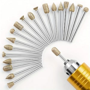 20Pcs Diamond Grinding Burr Drill Bits, 3mm/1/8&quot; Shank Rotary Tools Accessories, Stone Grinder, Ceramic Carving, Fine Detail Glass Engraving