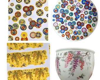 Pottery Decals, Glaze Overglaze Ceramic Transfer Paper, High-Temperature Porcelain Underglaze Sticker, Vase Cups Plates Decoration Materials