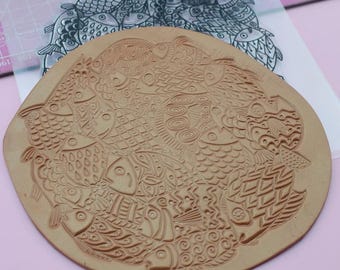 Clay Stamp, Polymer, Fish Pattern Impression, Texture Emboss Sheet, Ceramic Pottery Template, Art Project, Craft Design, Modelling Accessory