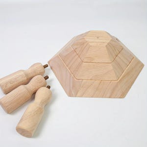 Hexagonal Pottery Mold Set, 3pcs, Wooden, Geometric Clay Shaping, DIY Bowls Plates w/ Interchangeable Handle, Reusable Ceramic Forming Tools