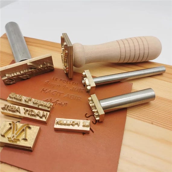 レザースタンプスティック、コールドプレス真鍮型ハンドル、レザー