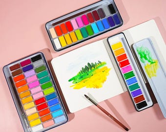 Solid Watercolor Paint Set, 12/24/36 Colors, Portable Travel Palette with Brush, Outdoor Sketching Painting Pigment Art Creation Accessories